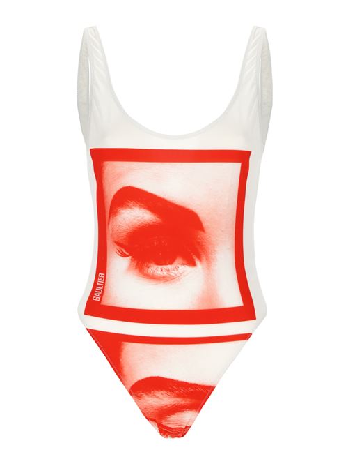 Black and Red swimsuit with white eyes and lips print. JEAN PAUL GAULTIER | 24/30-F-MB019J5520130